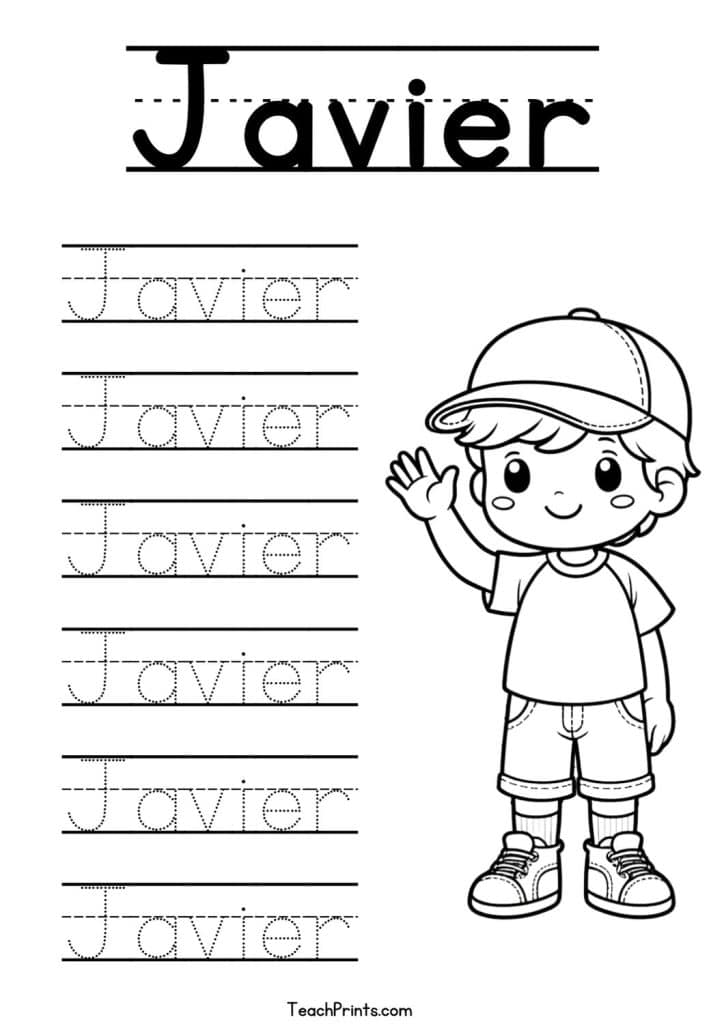 Javier Name Tracing Worksheet