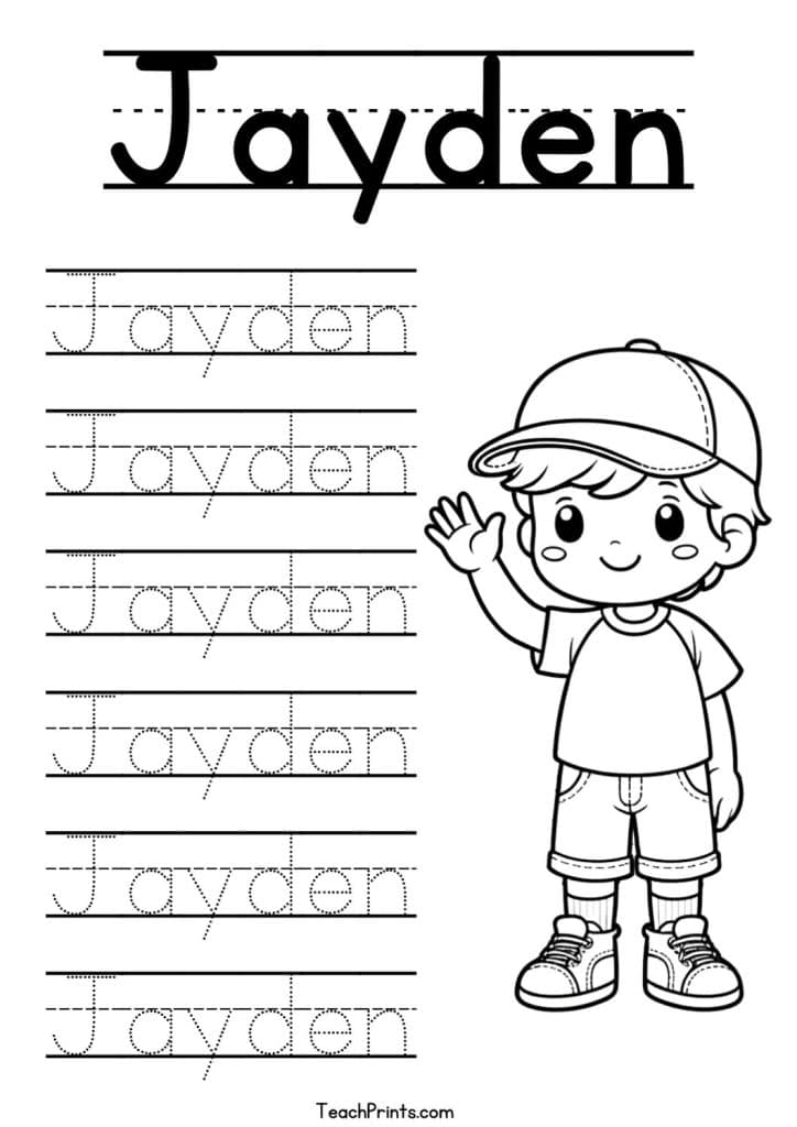 Jayden Name Tracing Worksheet
