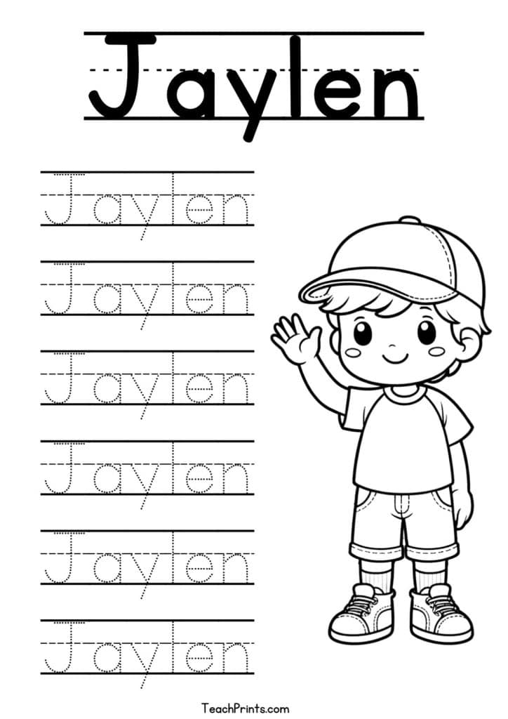 Jaylen Name Tracing Worksheet