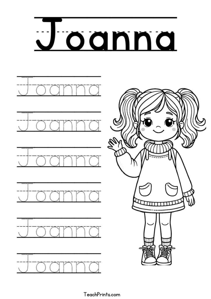 Joanna Name Tracing Worksheet
