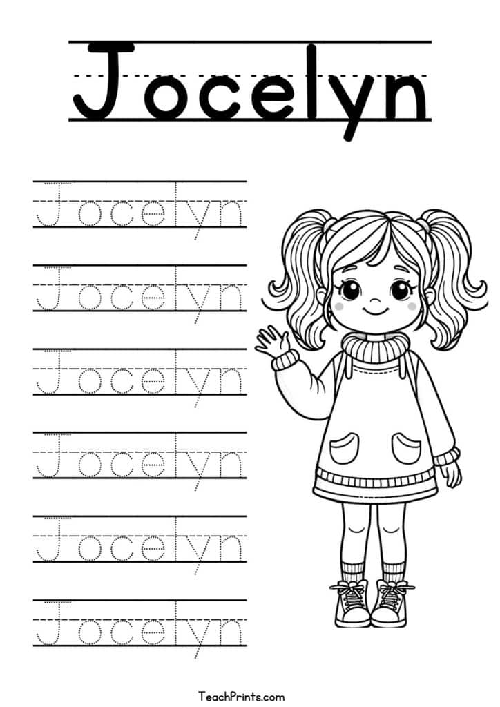 Jocelyn Name Tracing Worksheet