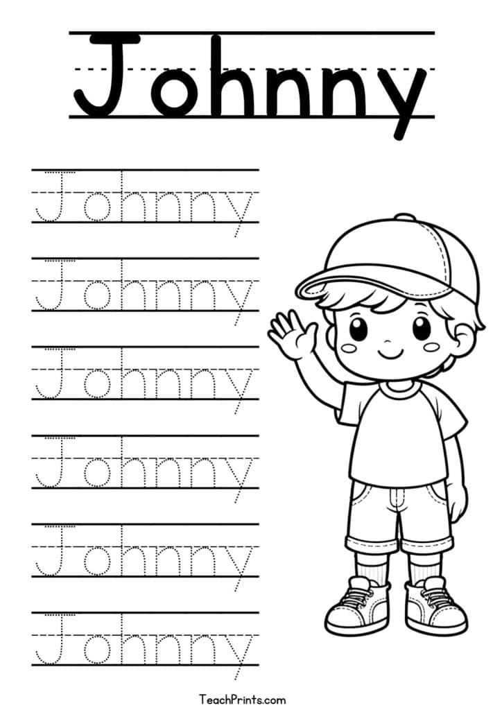 Johnny Name Tracing Worksheet
