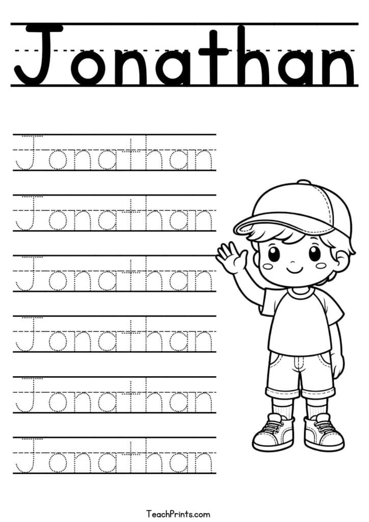 Jonathan Name Tracing Worksheet