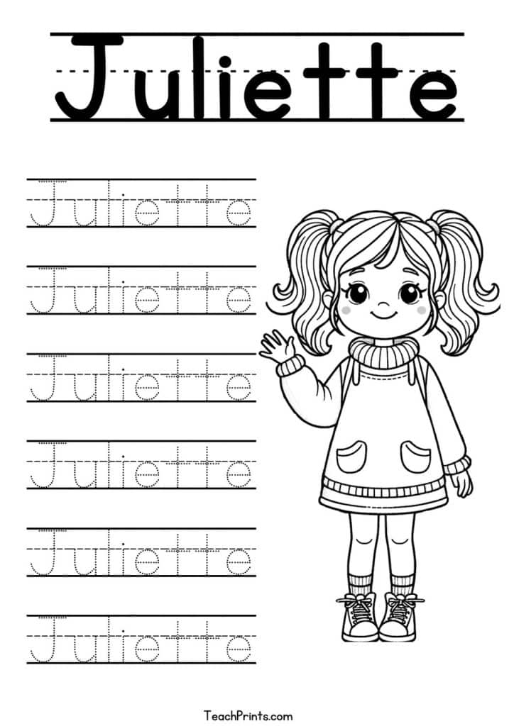 Juliette Name Tracing Worksheet