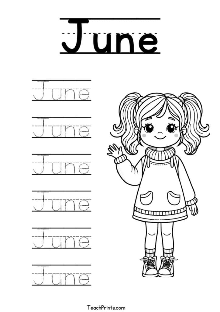 June Name Tracing Worksheet