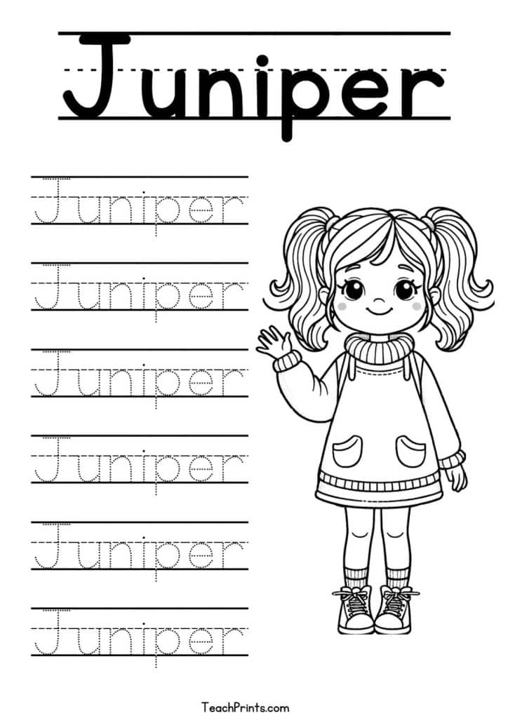 Juniper Name Tracing Worksheet