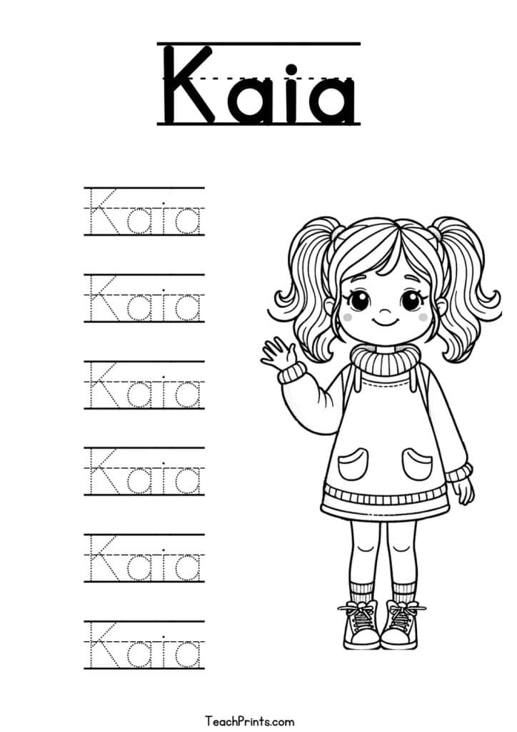 Kaia Name Tracing Worksheet