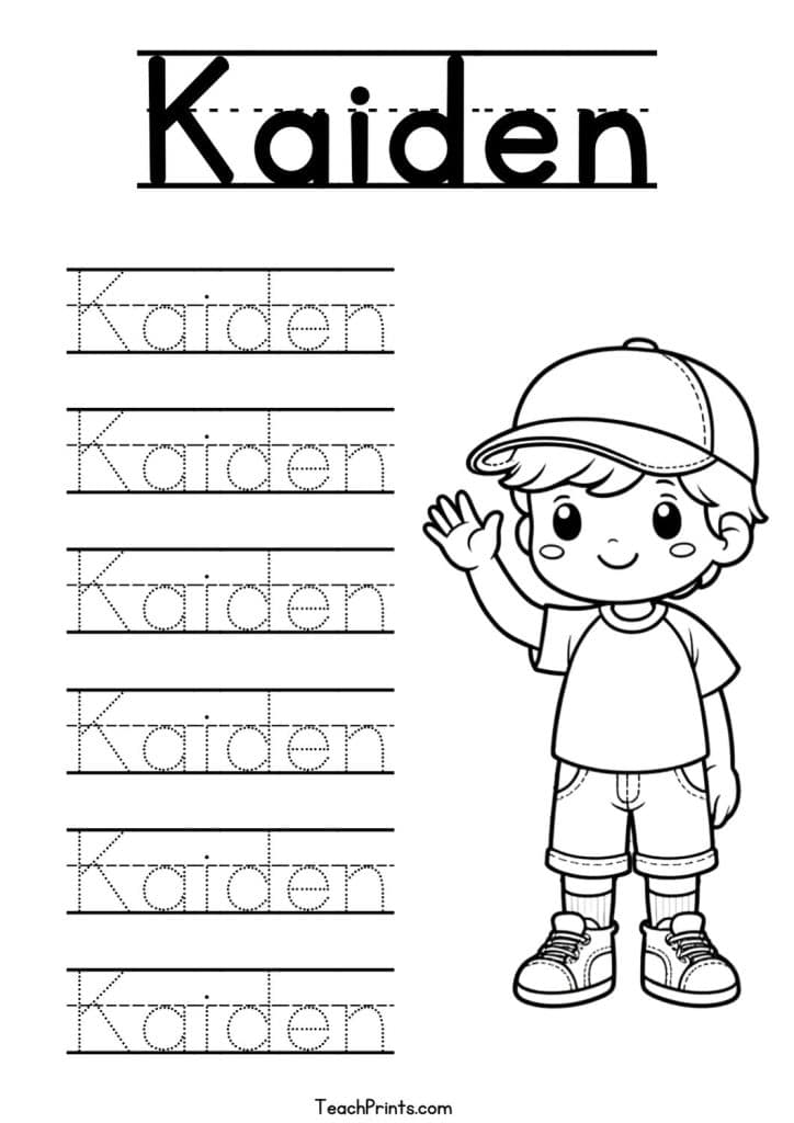 Kaiden Name Tracing Worksheet