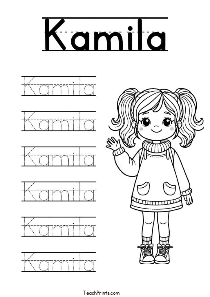 Kamila Name Tracing Worksheet