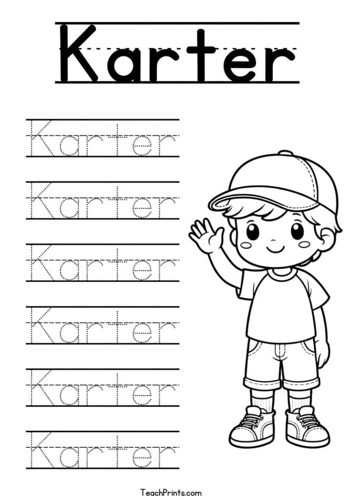 Karter Name Tracing Worksheet