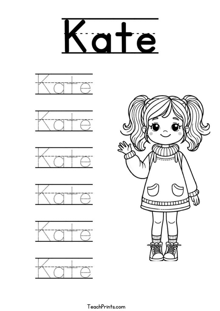 Kate Name Tracing Worksheet