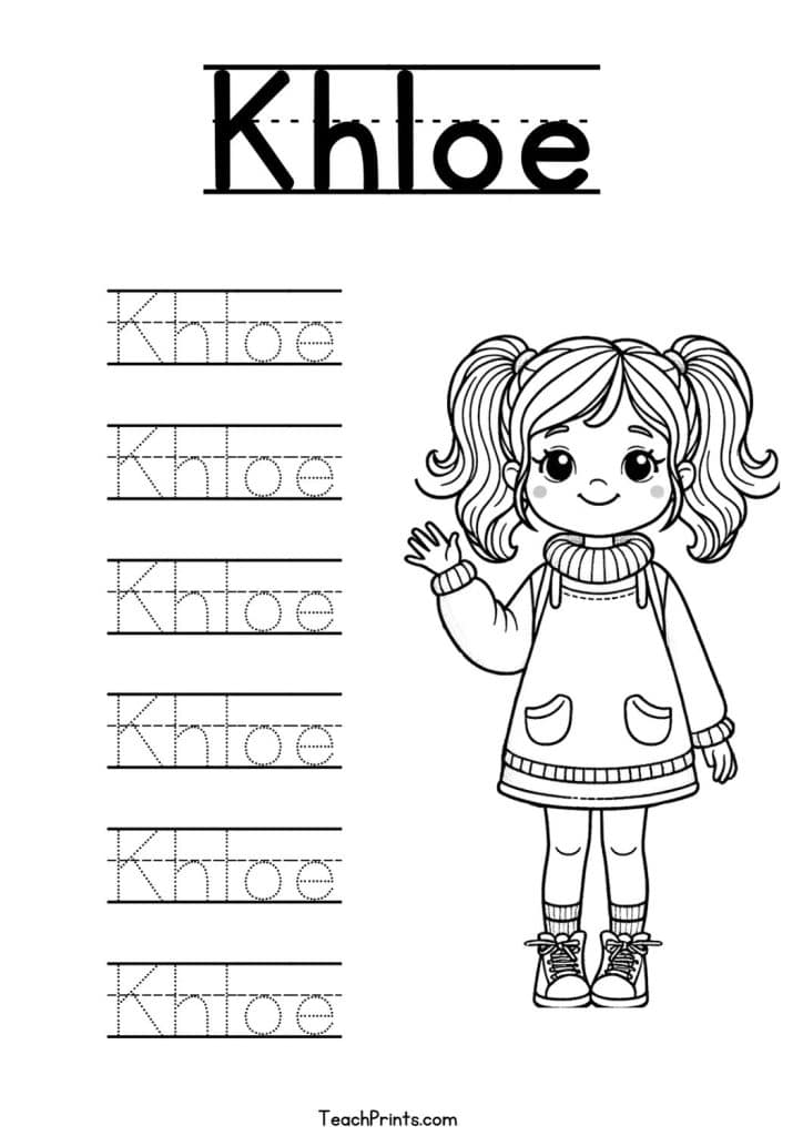 Khloe Name Tracing Worksheet