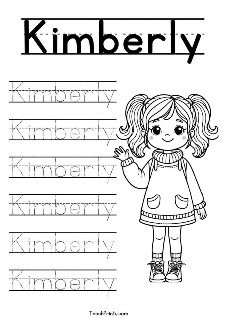 Kimberly Name Tracing Worksheet