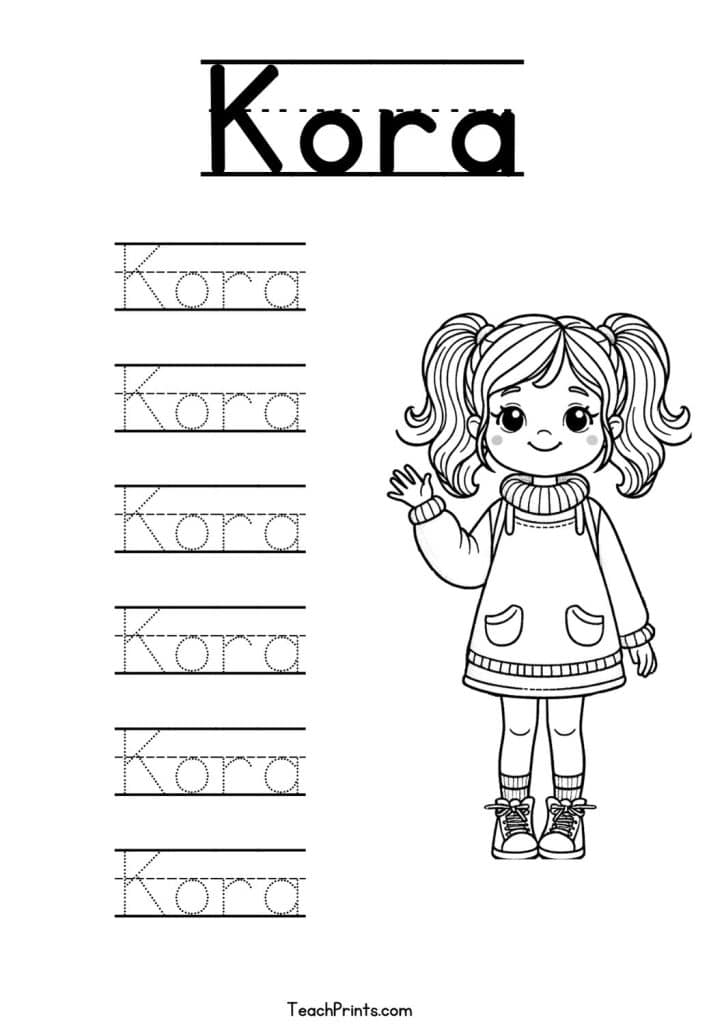 Kora Name Tracing Worksheet