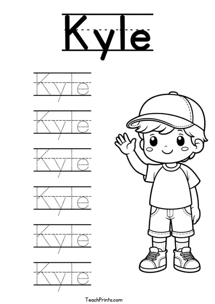 Kyle Name Tracing Worksheet
