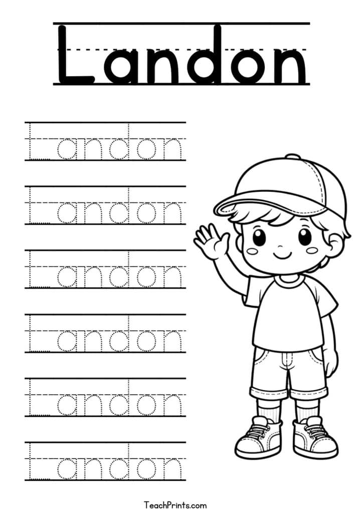 Landon Name Tracing Worksheet