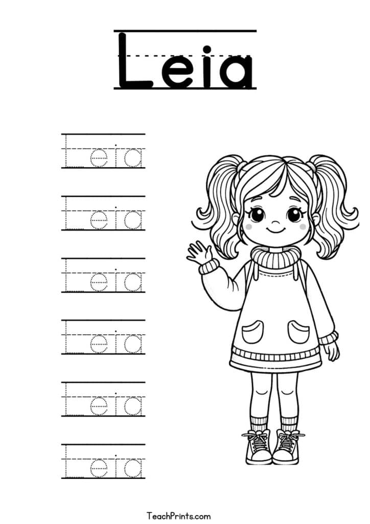 Leia Name Tracing Worksheet