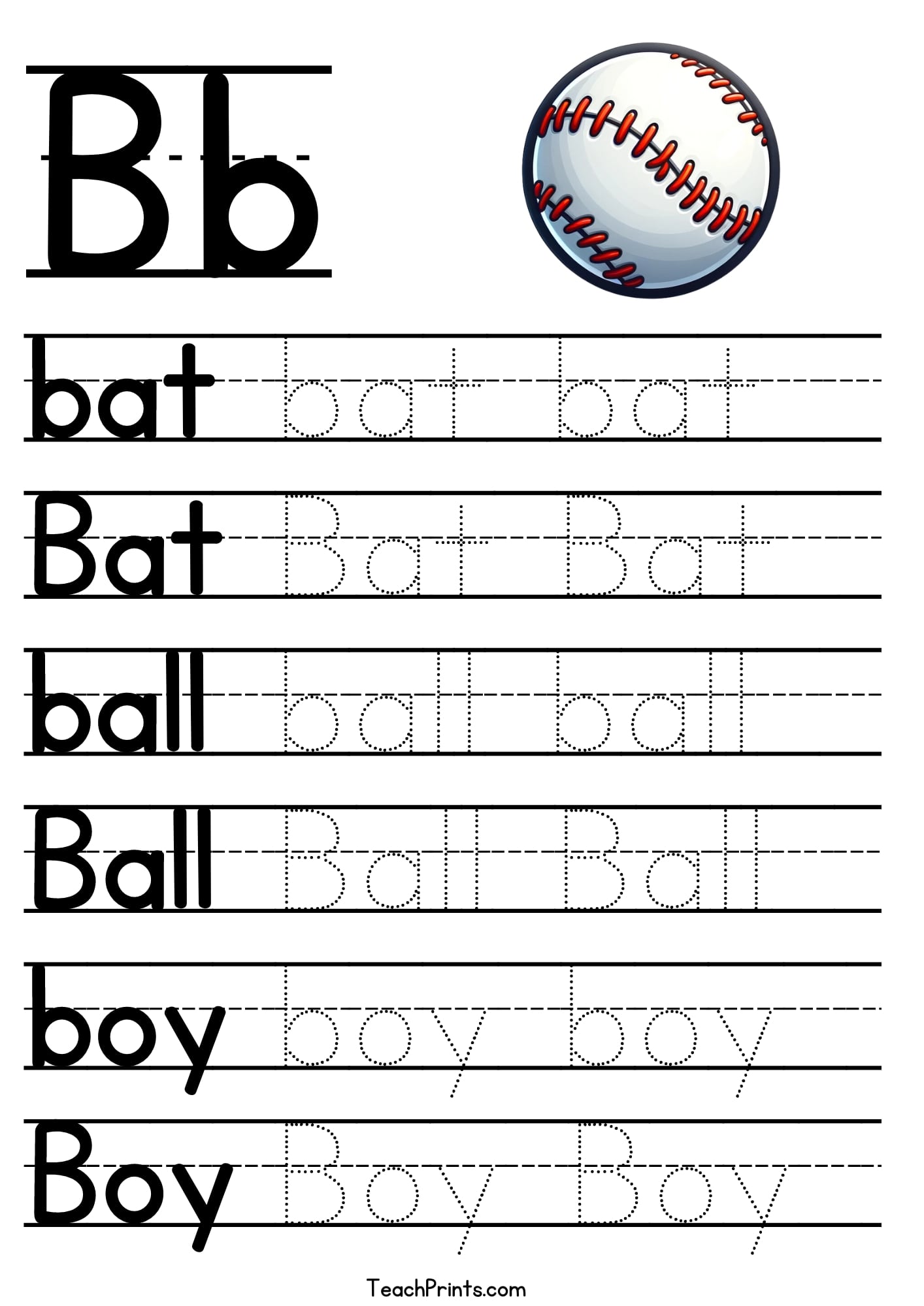 Letter B Tracing Worksheet - Free Printables - Teach Prints