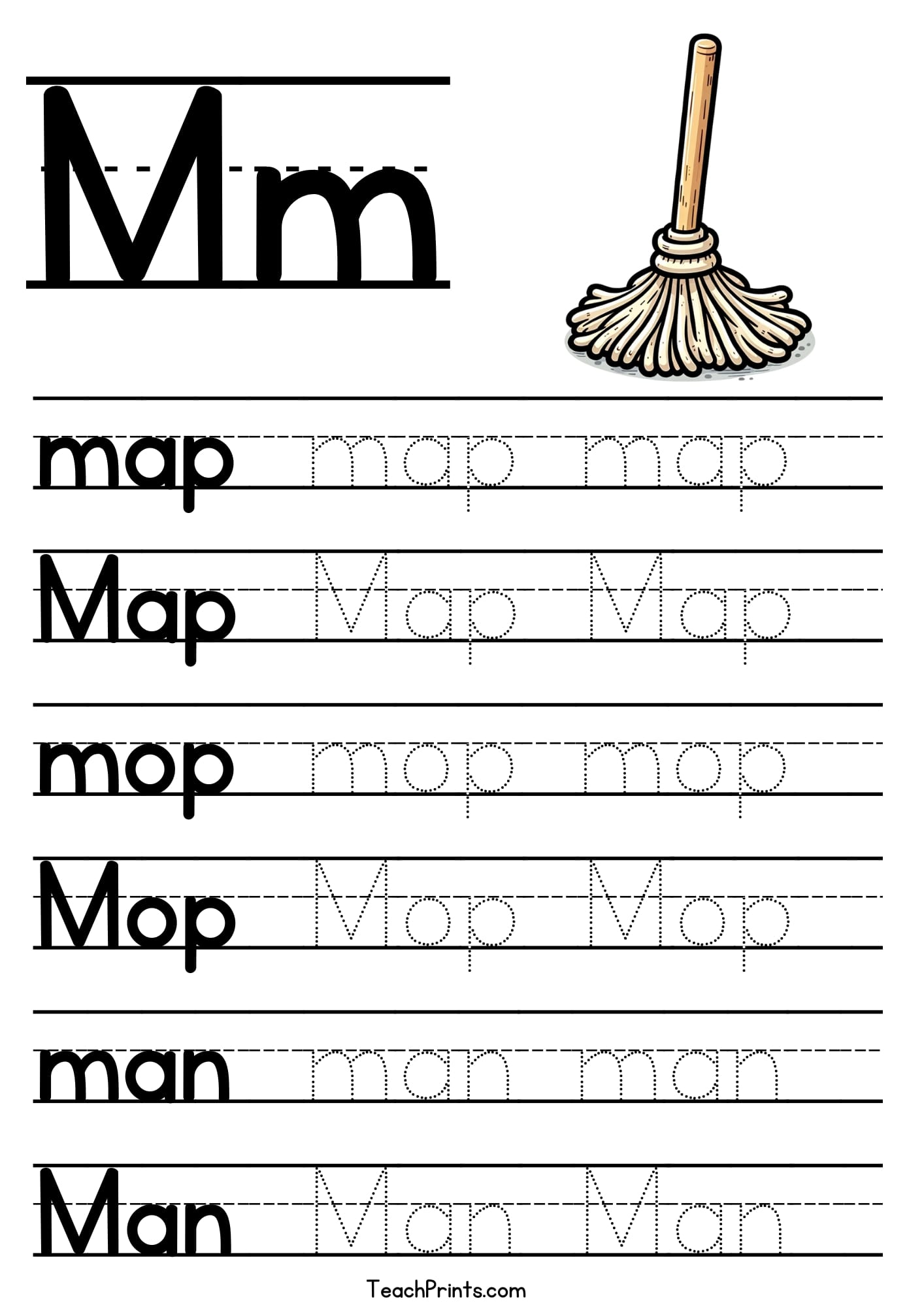 Letter M Tracing Worksheet - Free Printables - Teach Prints