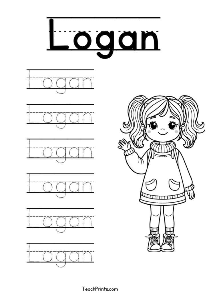 Logan Name Tracing Worksheet Girl