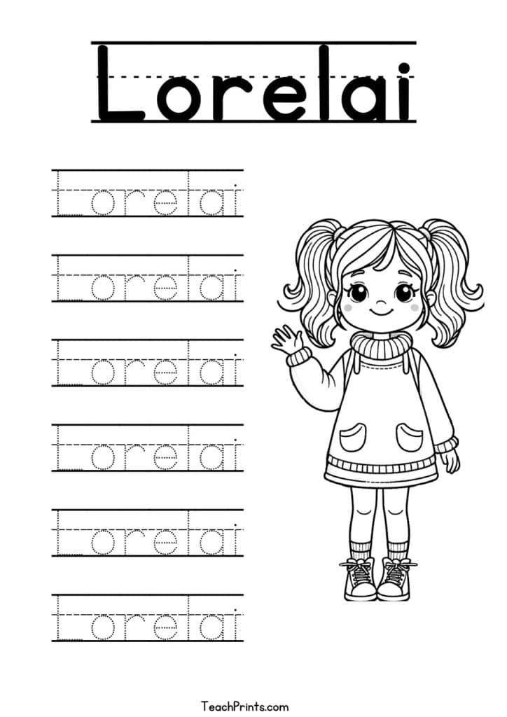 Lorelai Name Tracing Worksheet