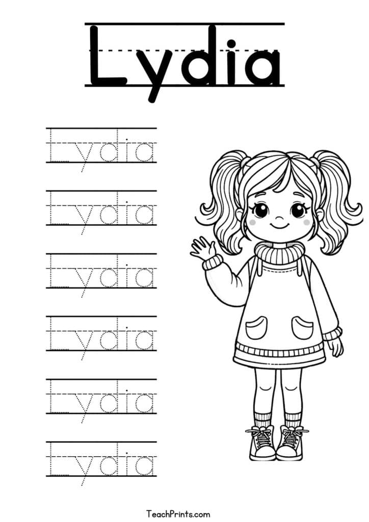 Lydia Name Tracing Worksheet