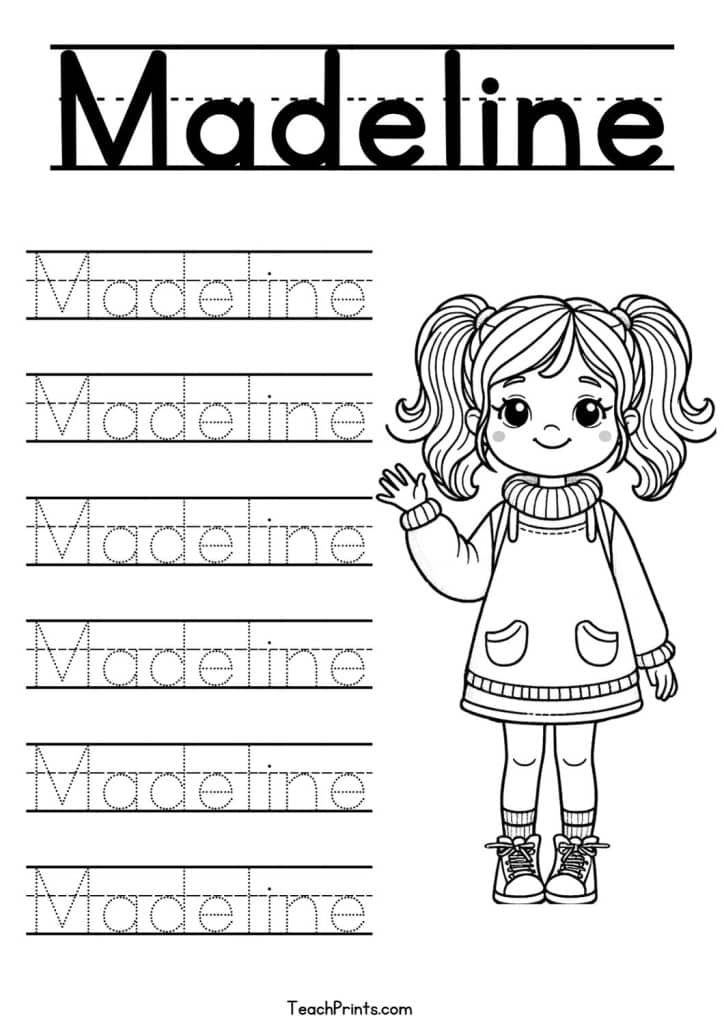 Madeline Name Tracing Worksheet