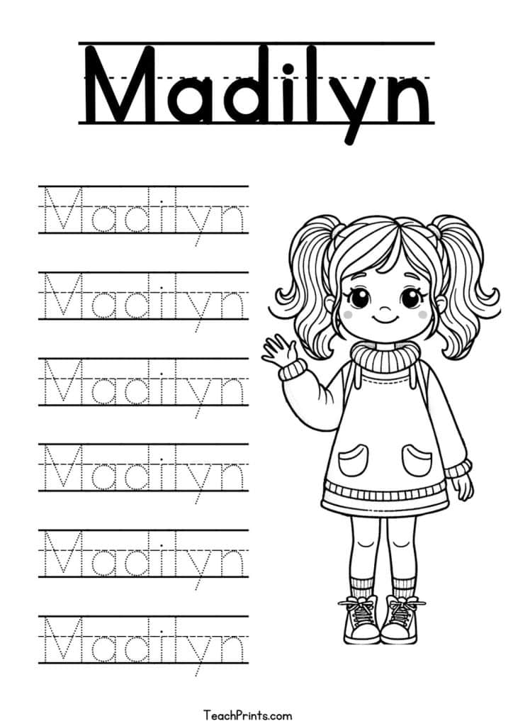 Madilyn Name Tracing Worksheet