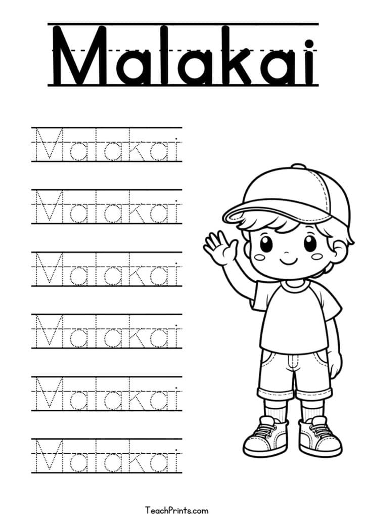 Malakai Name Tracing Worksheet