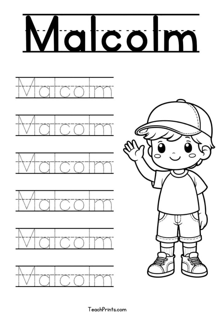 Malcolm Name Tracing Worksheet