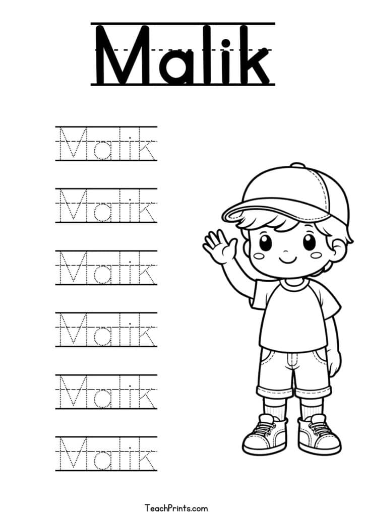 Malik Name Tracing Worksheet