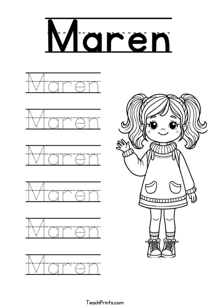 Maren Name Tracing Worksheet