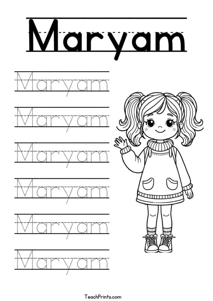 Maryam Name Tracing Worksheet