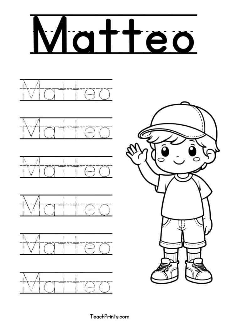 Matteo Name Tracing Worksheet