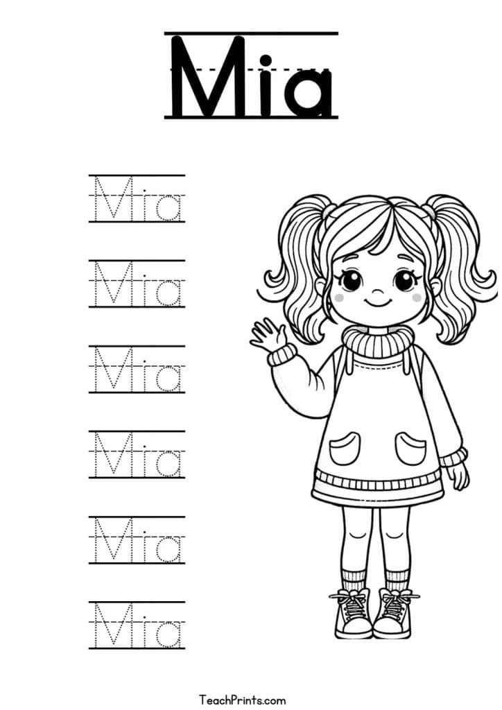 Mia Name Tracing Worksheet