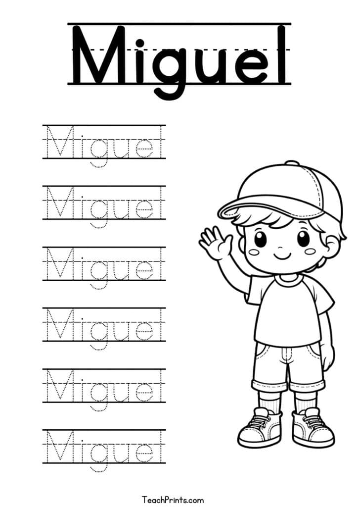 Miguel Name Tracing Worksheet