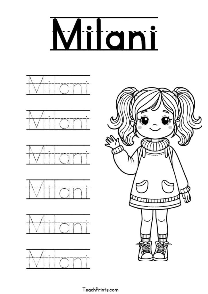 Milani Name Tracing Worksheet