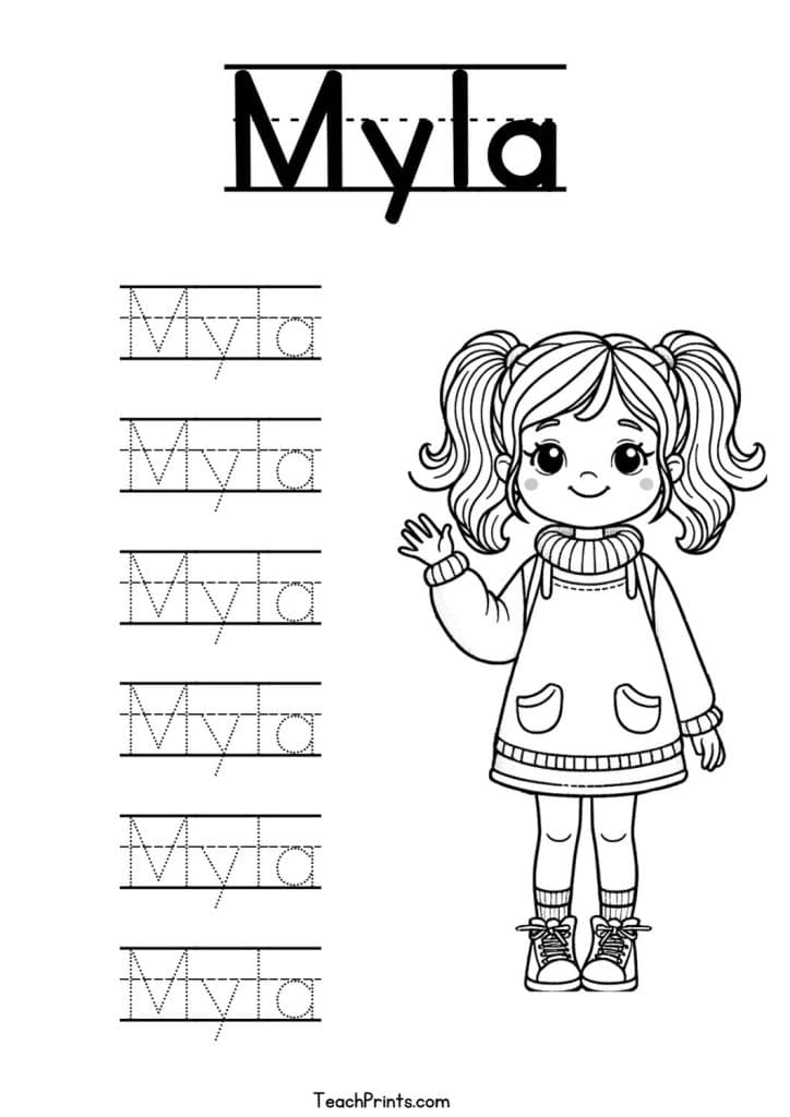 Myla Name Tracing Worksheet