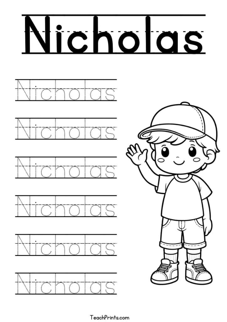 Nicholas Name Tracing Worksheet