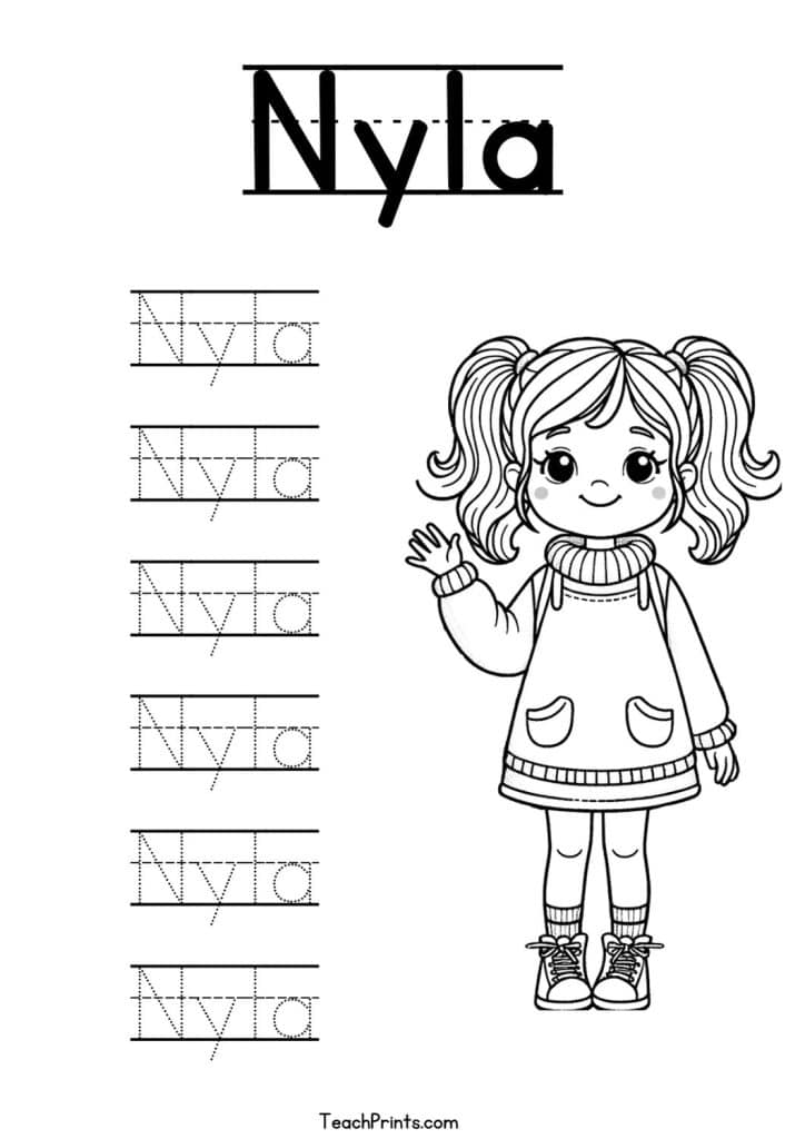 Nyla Name Tracing Worksheet