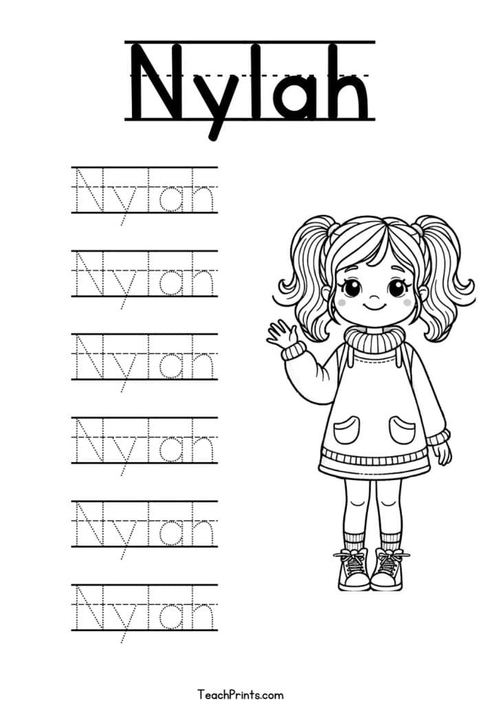 Nylah Name Tracing Worksheet