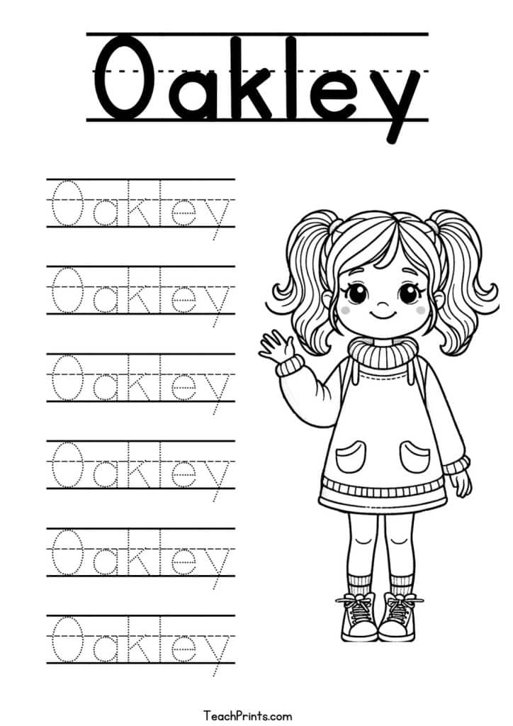 Oakley Name Tracing Worksheet Girl