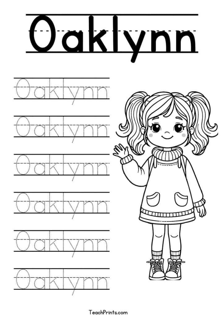 Oaklynn Name Tracing Worksheet