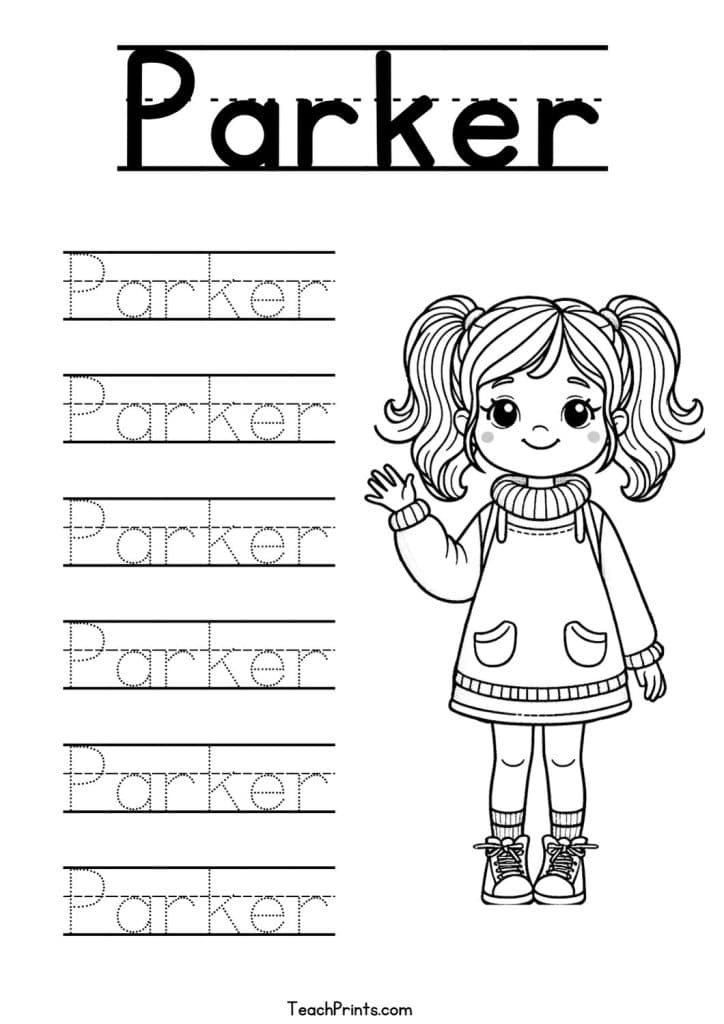 Parker Name Tracing Worksheet Girl