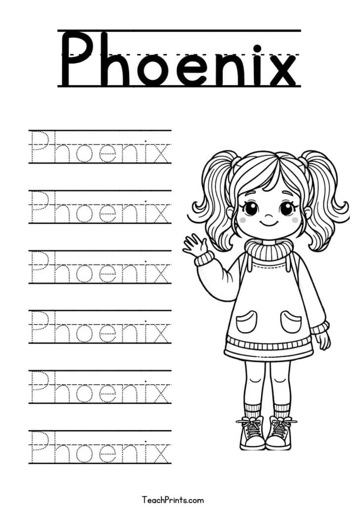 Phoenix Name Tracing Worksheet Girl