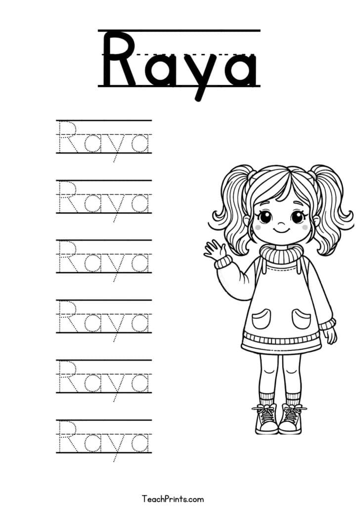 Raya Name Tracing Worksheet