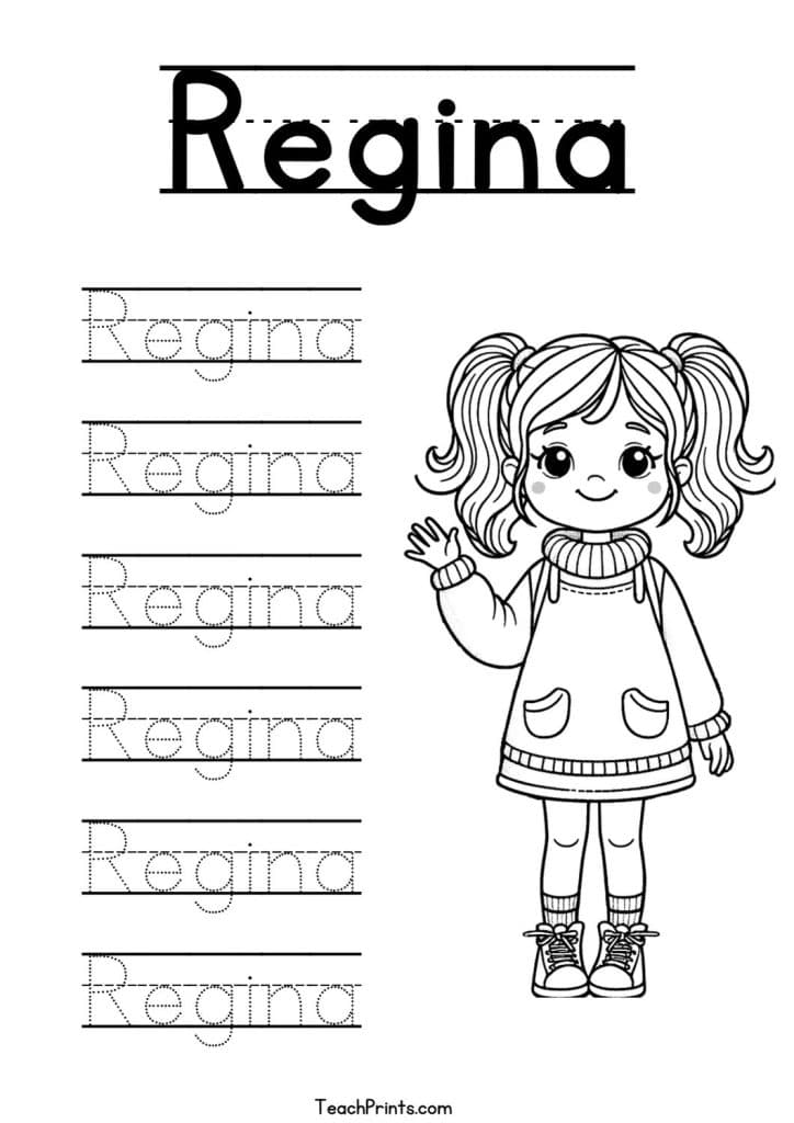 Regina Name Tracing Worksheet