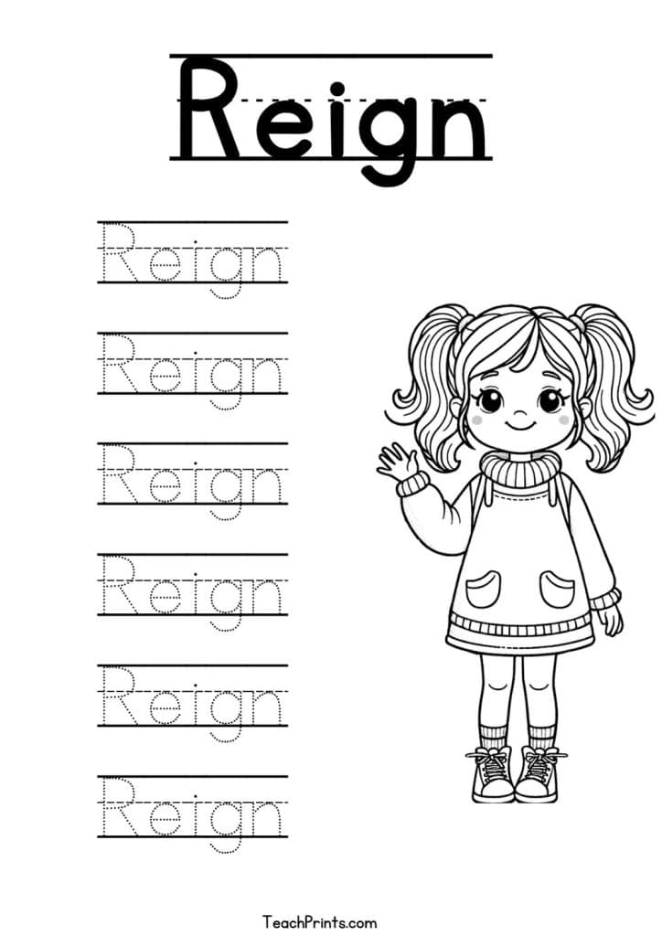 Reign Name Tracing Worksheet