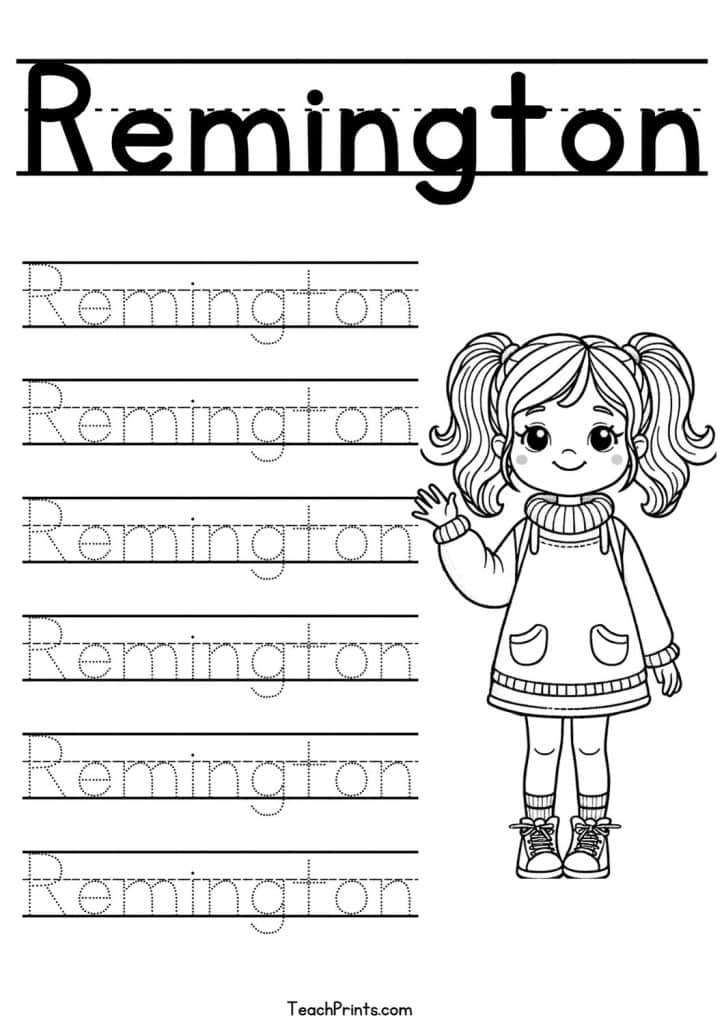 Remington Name Tracing Worksheet Girl
