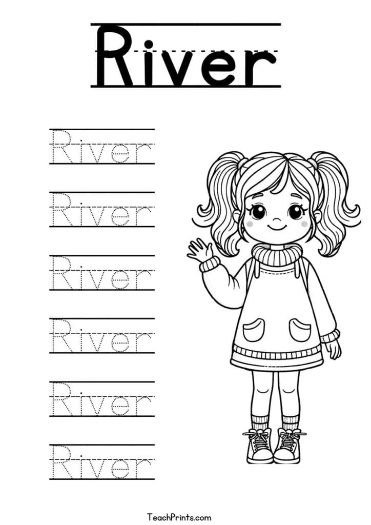 River Name Tracing Worksheet Girl